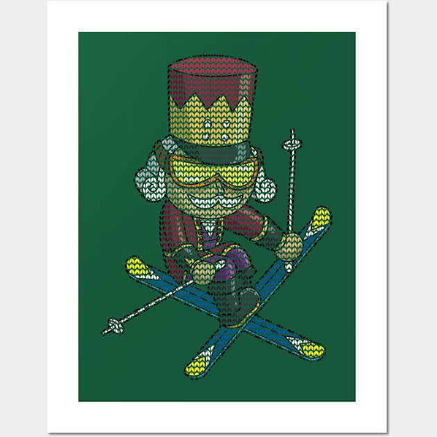 Skiing Nutcracker Ski Christmas Knit Pattern Skier Wall Art by E